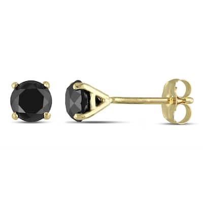 Miadora 10k Yellow Gold 1ct TDW Black Diamond Solitaire Stud Earrings