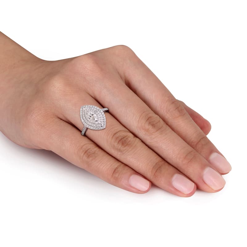 Miadora Signature Collection 14k White Gold 1ct TDW Marquise and Round-cut Diamond Triple Halo Engagement Ring (G-H, I1-I2)
