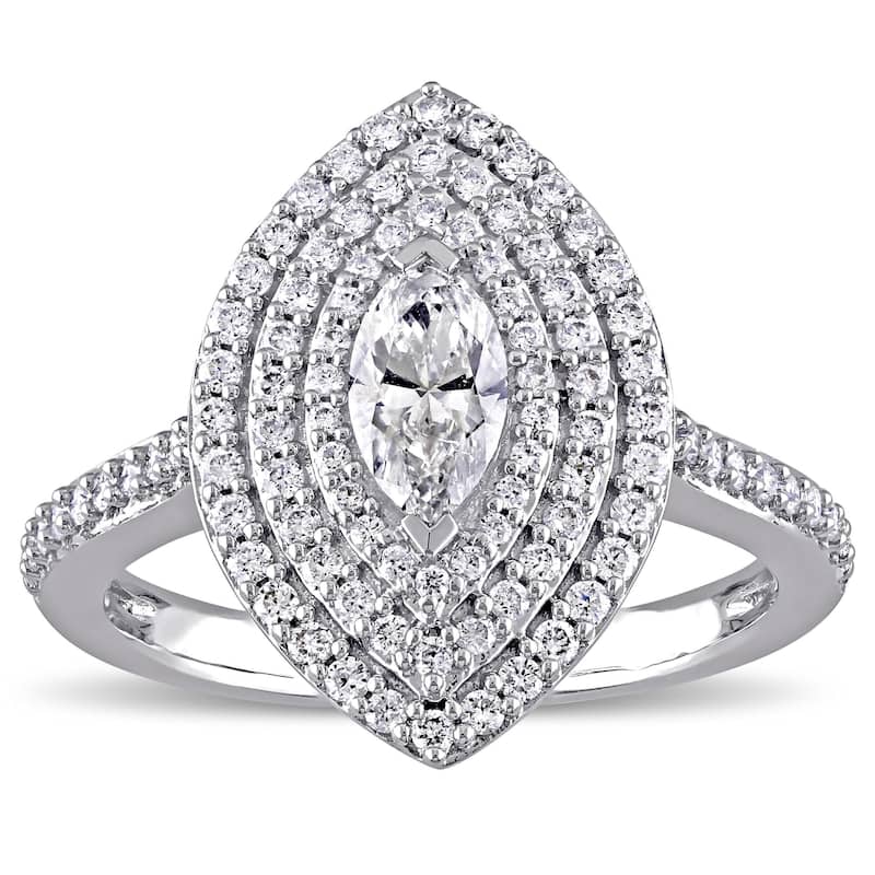 Miadora Signature Collection 14k White Gold 1ct TDW Marquise and Round-cut Diamond Triple Halo Engagement Ring (G-H, I1-I2)