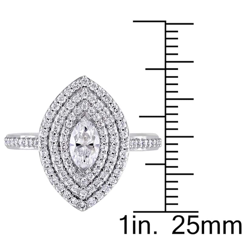 Miadora Signature Collection 14k White Gold 1ct TDW Marquise and Round-cut Diamond Triple Halo Engagement Ring (G-H, I1-I2)