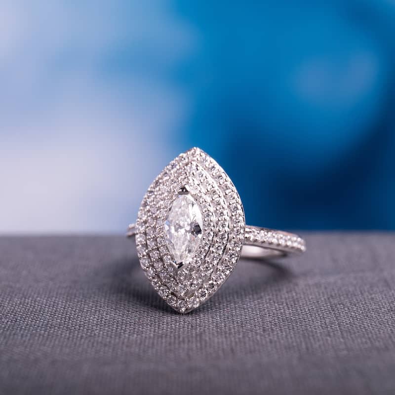 Miadora Signature Collection 14k White Gold 1ct TDW Marquise and Round-cut Diamond Triple Halo Engagement Ring (G-H, I1-I2)