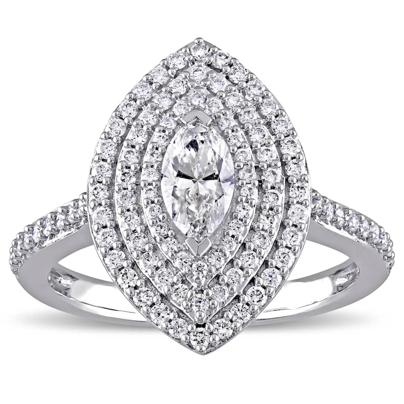 Miadora Signature Collection 14k White Gold 1ct TDW Marquise and Round-cut Diamond Triple Halo Engagement Ring (G-H, I1-I2) - 6.5