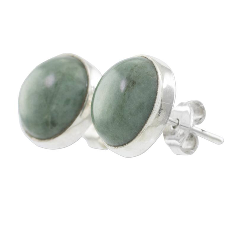 Handmade Sterling Silver 'Harmonious Peace' Jade Earrings (Guatemala) - Green