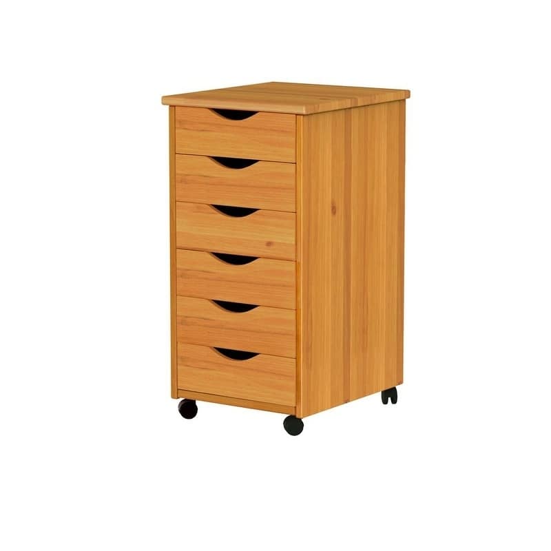 Adeptus Original Roll Cart, Solid Wood, 6 Drawer Roll Cart, Med Pine