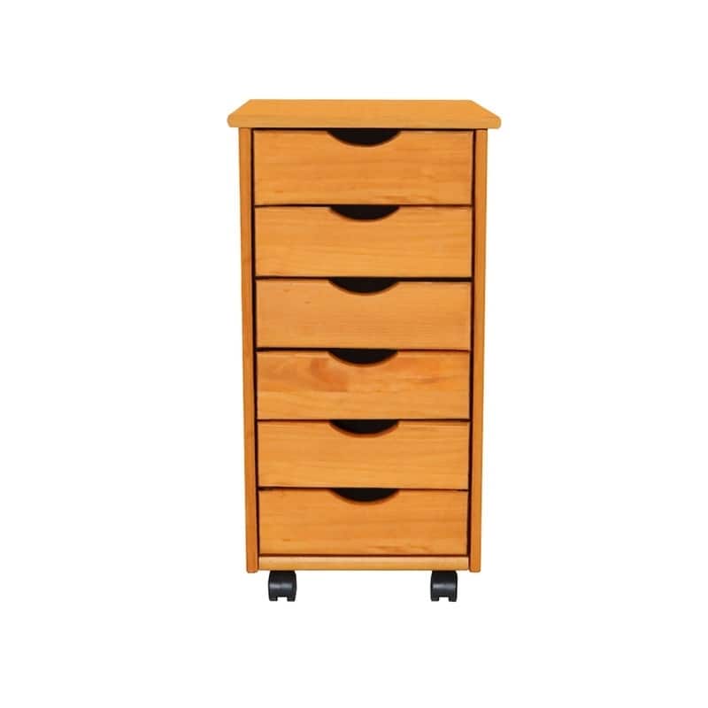Adeptus Original Roll Cart, Solid Wood, 6 Drawer Roll Cart, Med Pine