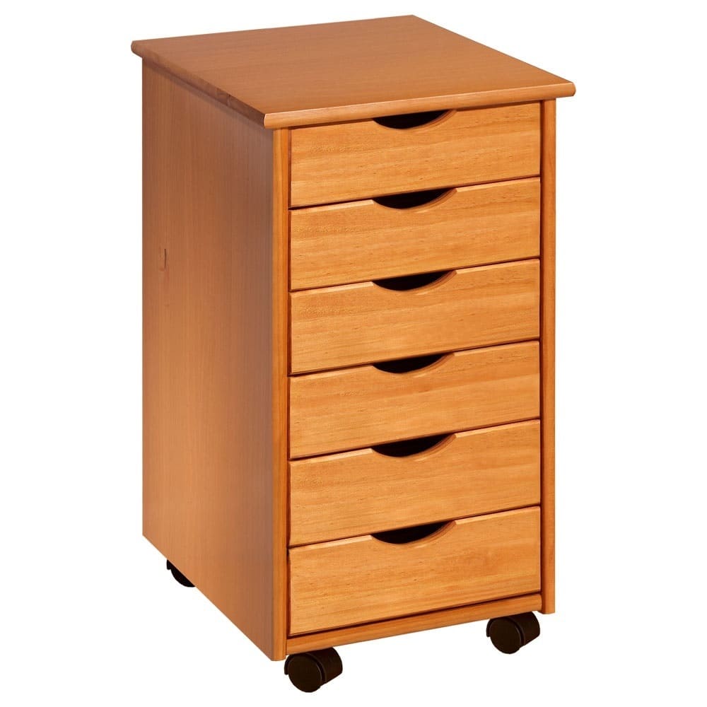 Adeptus Original Roll Cart, Solid Wood, 6 Drawer Roll Cart, Med Pine