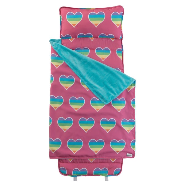 Pink and Turquoise Polyester Rainbow Hearts Nap Mat