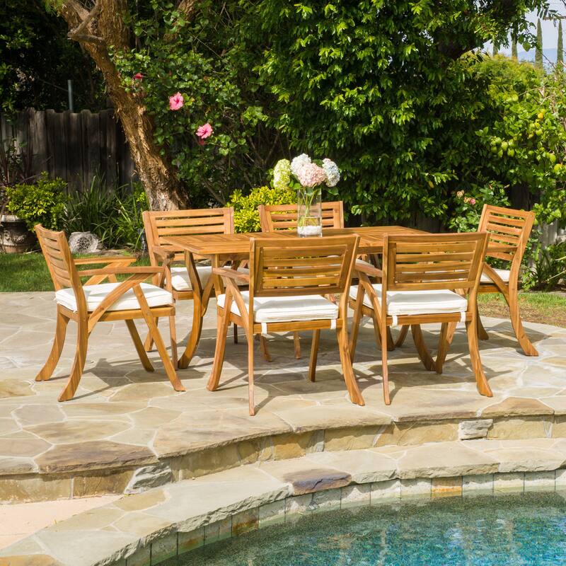 Hermosa 7 Piece Acacia Wood Dining Set by Christopher Knight Home