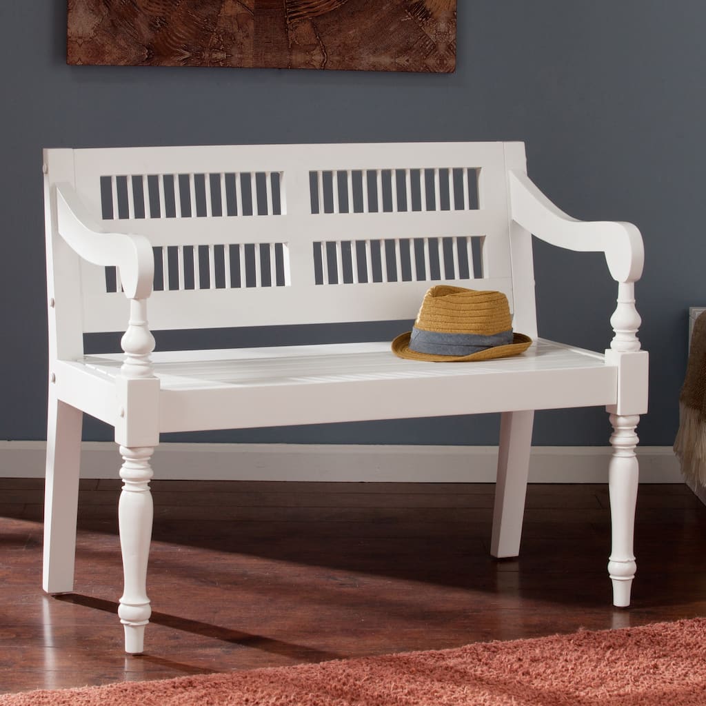 SEI Furniture White Turned-Leg Solid Mahogany Bench