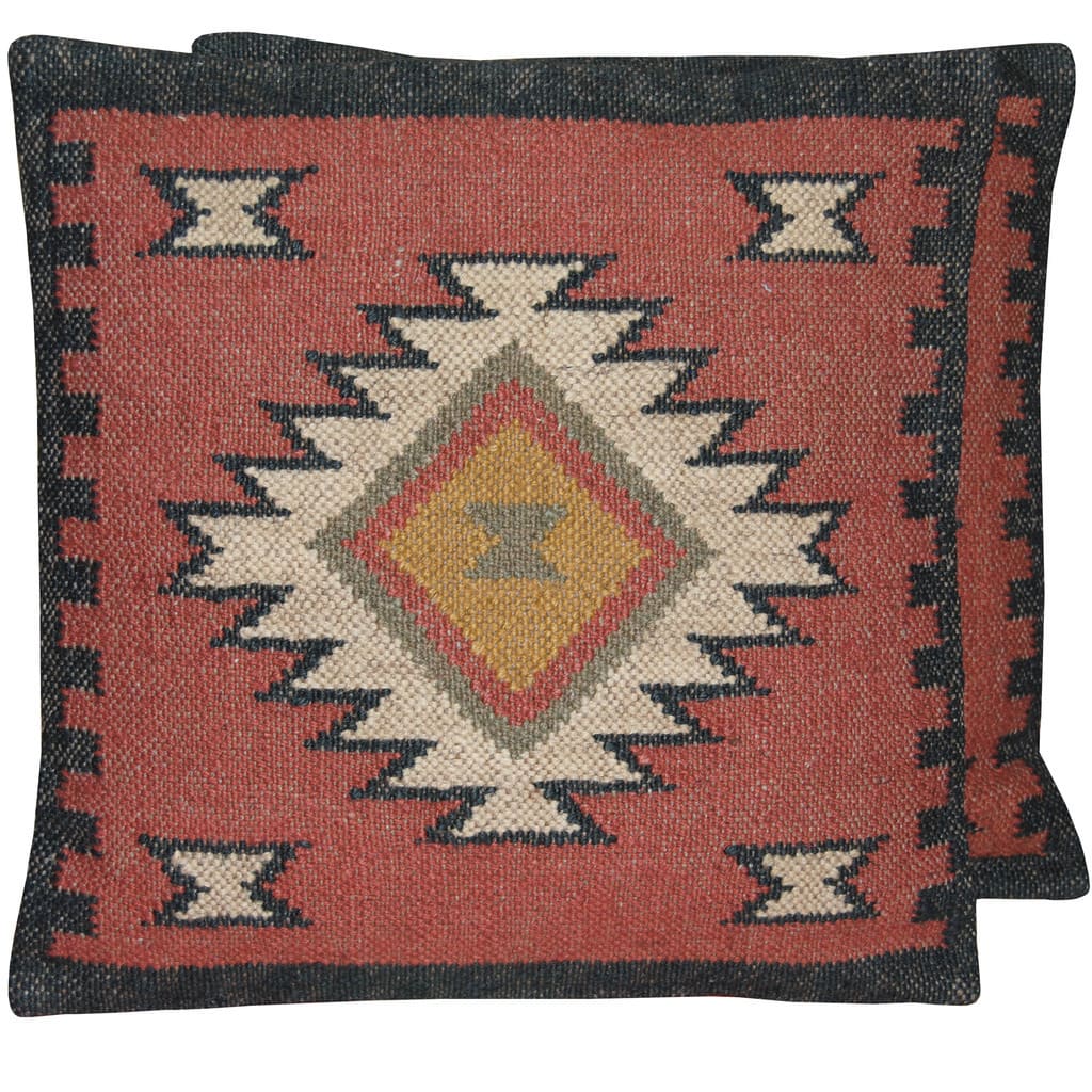 Handmade Wool and Jute Kilim Pillow, Set of 2 (India) - 20" L x 20" W