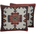 Handmade Indo Wool and Jute Kilim Pillow, Set of 2