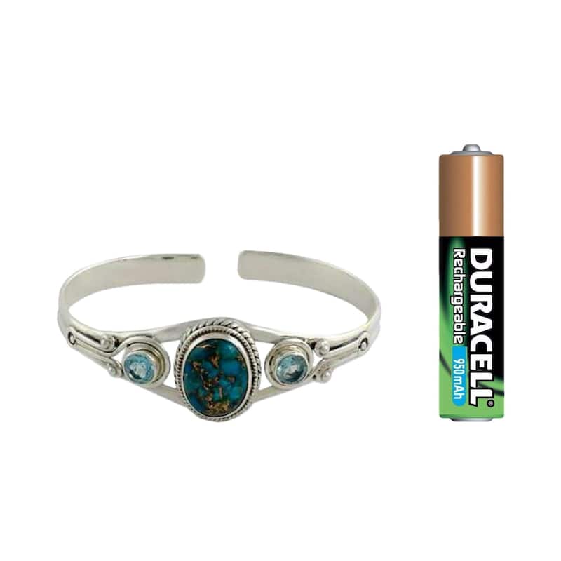 NOVICA Handmade Sterling Silver Azure Heavens Topaz Turquoise Bracelet (India) - Blue