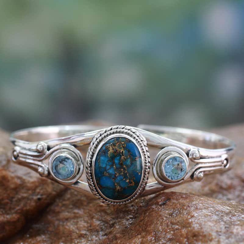 NOVICA Handmade Sterling Silver Azure Heavens Topaz Turquoise Bracelet (India) - Blue