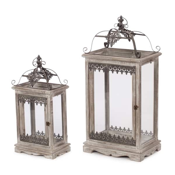 Shop Vintage Filigree Grey Glass Iron And Wood Set Of 2 Candle