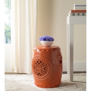 SAFAVIEH Flower Drum Orange Ceramic Decorative Garden Stool