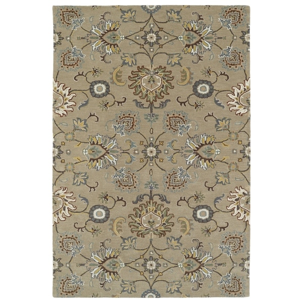 Hand-Tufted Perry Kashan Mushroom Wool Rug - 5' x 7'9"