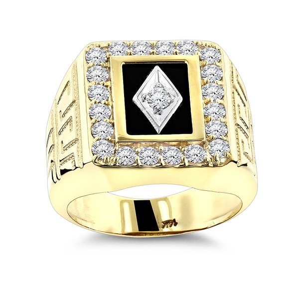 Shop Luxurman Men's 14k Gold, Black Onyx and Diamond Ring (G-H, SI1-SI2 ...