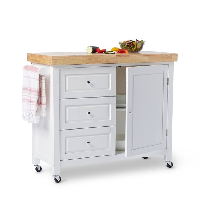 Copper Grove Macaulay Natural Rubberwood Rolling Kitchen Island Cart