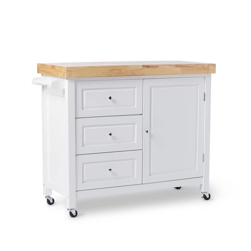 Copper Grove Macaulay Natural Rubberwood Rolling Kitchen Island Cart