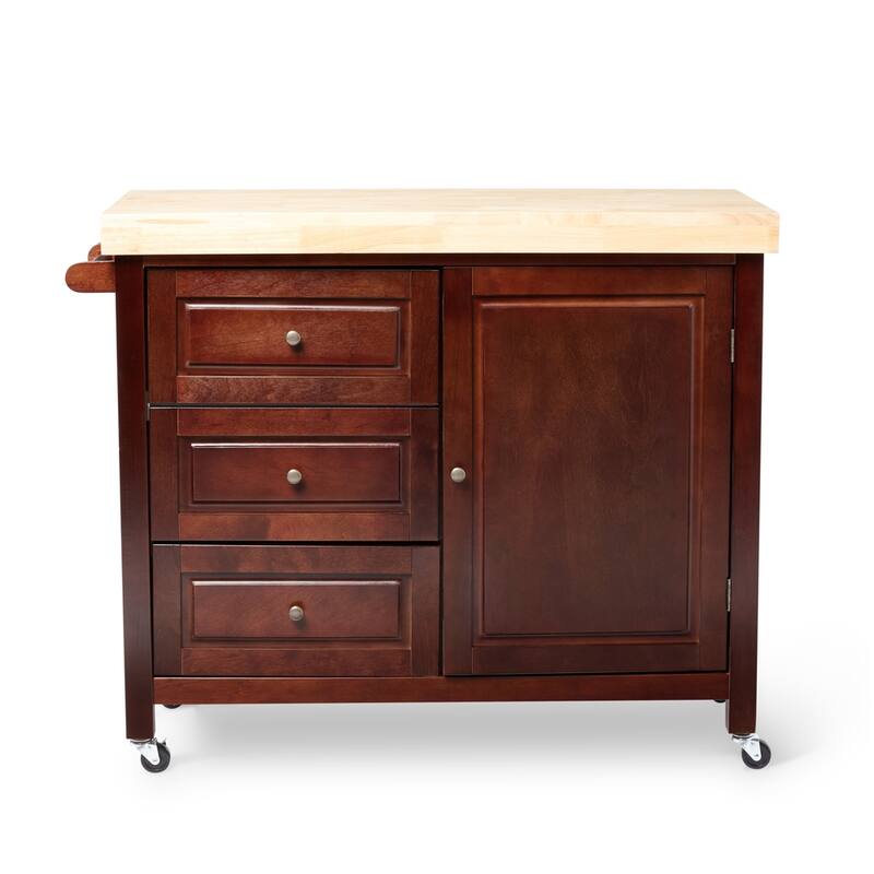 Copper Grove Macaulay Natural Rubberwood Rolling Kitchen Island Cart