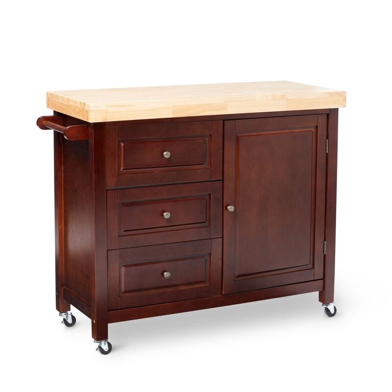 Copper Grove Macaulay Natural Rubberwood Rolling Kitchen Island Cart