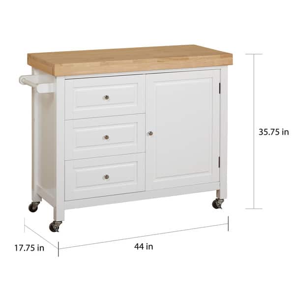Simple Living Macaulay Natural Rubberwood Rolling Kitchen Island Cart