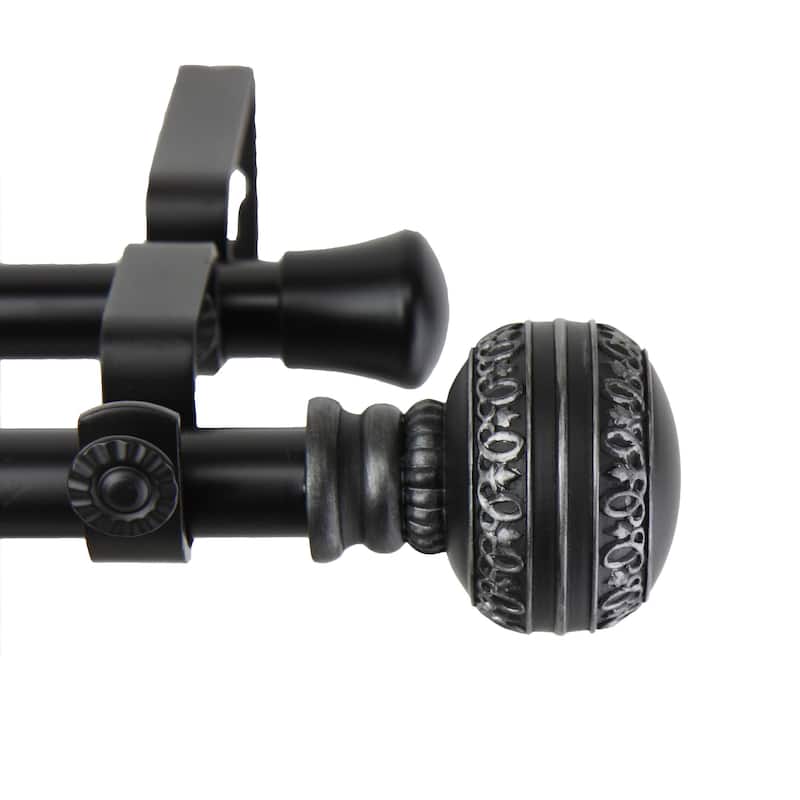 InStyleDesign Helena Adjustable Double Curtain Rod - 28 to 48 inches - Black