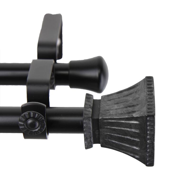 InStyleDesign Marlene Adjustable Double Curtain Rod - 28 to 48 inches - Black Finish - Black