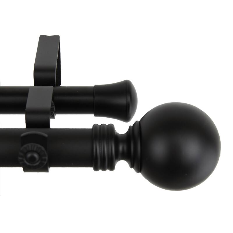 InStyleDesign Sphere 1-inch Adjustable Double Drapery Rod 160-240 inch - 160 to 240 inch - Black Finish - Black