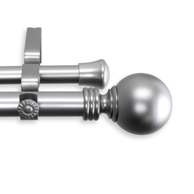 InStyleDesign Sphere 1-inch Adjustable Double Drapery Rod 160-240 inch - 160 to 240 inch - Nickel Finish/Satin/Silver Finish - satin nickel