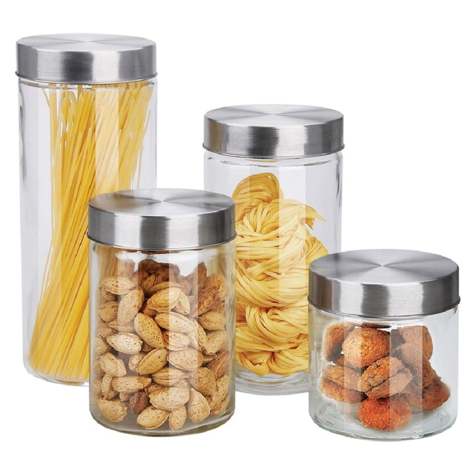 Stackable Kitchen Canisters Set Clear Glass Jars for Home