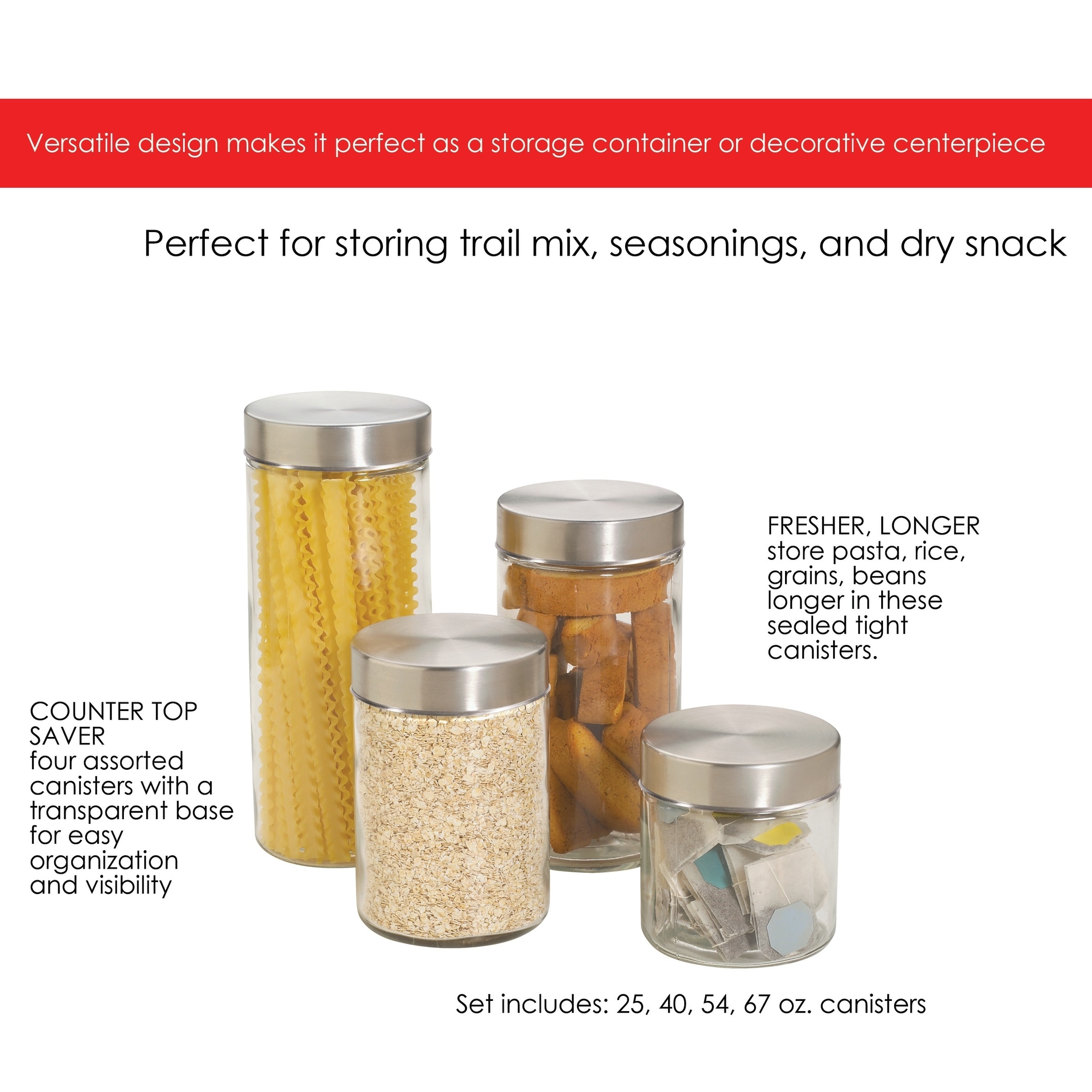 ZENS Glass Kitchen Canisters, 12cm Wide Mouth Airtight Storage Jars Set  with Glass Lids, 4 Pack Large Tight Seal Cylinder Containers for Baking  Flour