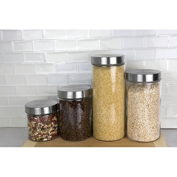 Glass Canisters with Airtight Bamboo Lids for Pantry Storage (4 x 4.13 In,  5 Pack), PACK - Harris Teeter