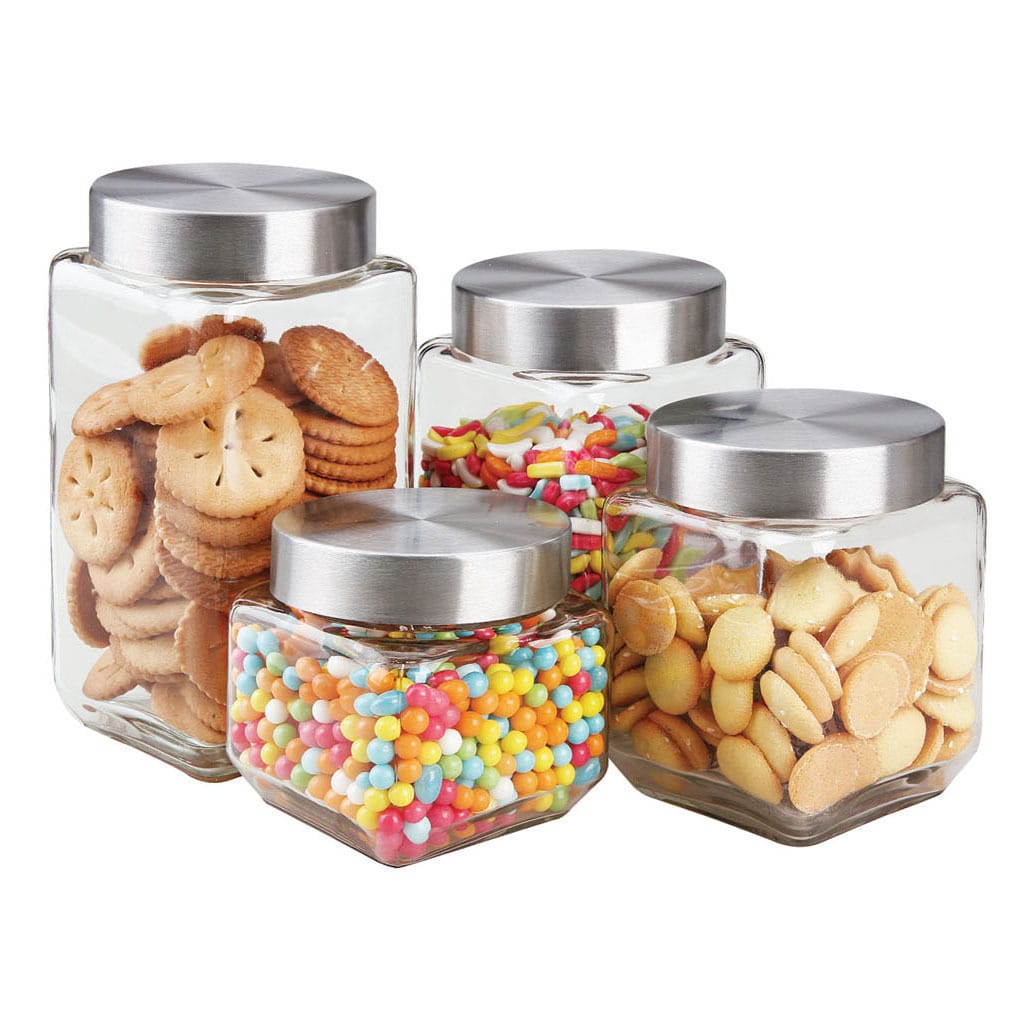 mDesign Medium Kitchen Glass Canister, Airtight Metal Lid - Clear/White