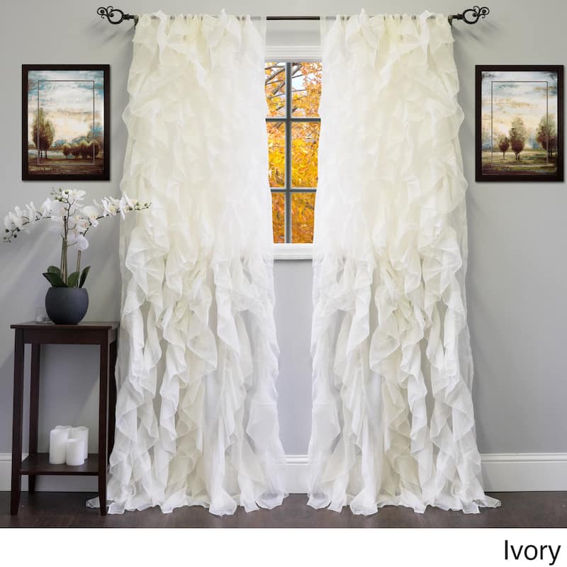 Sheer Voile Ruffled Tier Window Curtain Panel - 50 X 84 - 50 X 84 - Ivory