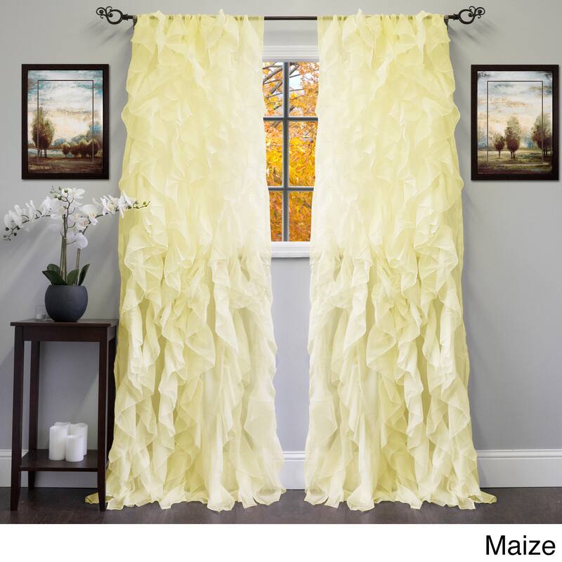 Sheer Voile Ruffled Tier Window Curtain Panel - 50 X 84 - 50 X 84 - Maize