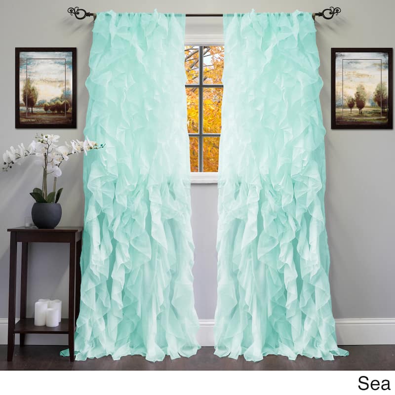 Sheer Voile Ruffled Tier Window Curtain Panel - 50 X 84 - 50 X 84 - Sea