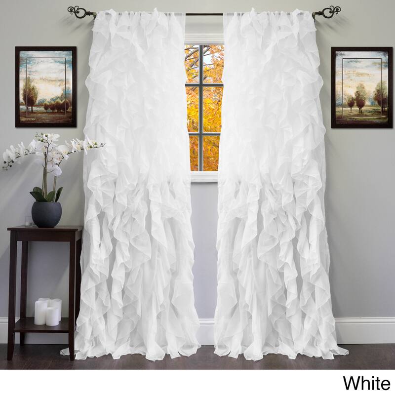 Sheer Voile Ruffled Tier Window Curtain Panel - 50 X 84 - 50 X 84 - White