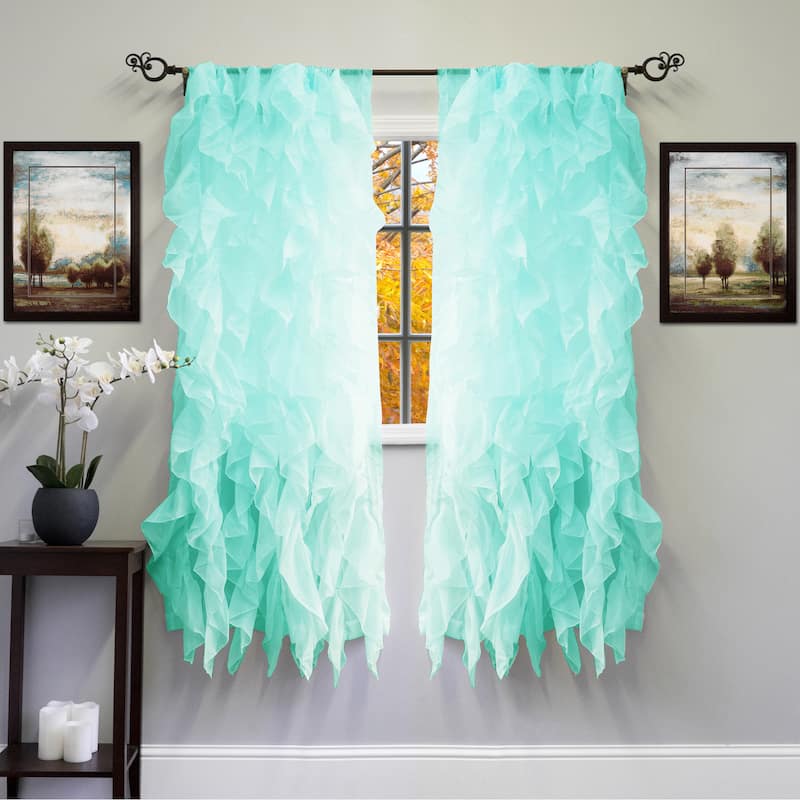 Voile 50 x 63 Vertical Ruffle Tier Window Curtain Panel - 50 x 63 - Sea