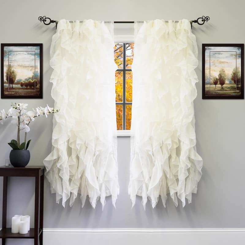 Voile 50 x 63 Vertical Ruffle Tier Window Curtain Panel - 50 x 63 - Ivory