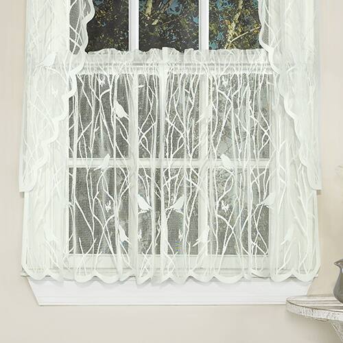 Ivory Knit Lace Bird Motif Window Treatments