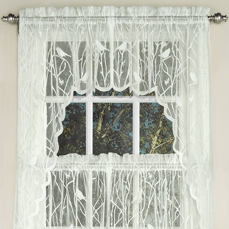 Ivory Knit Lace Bird Motif Window Treatments