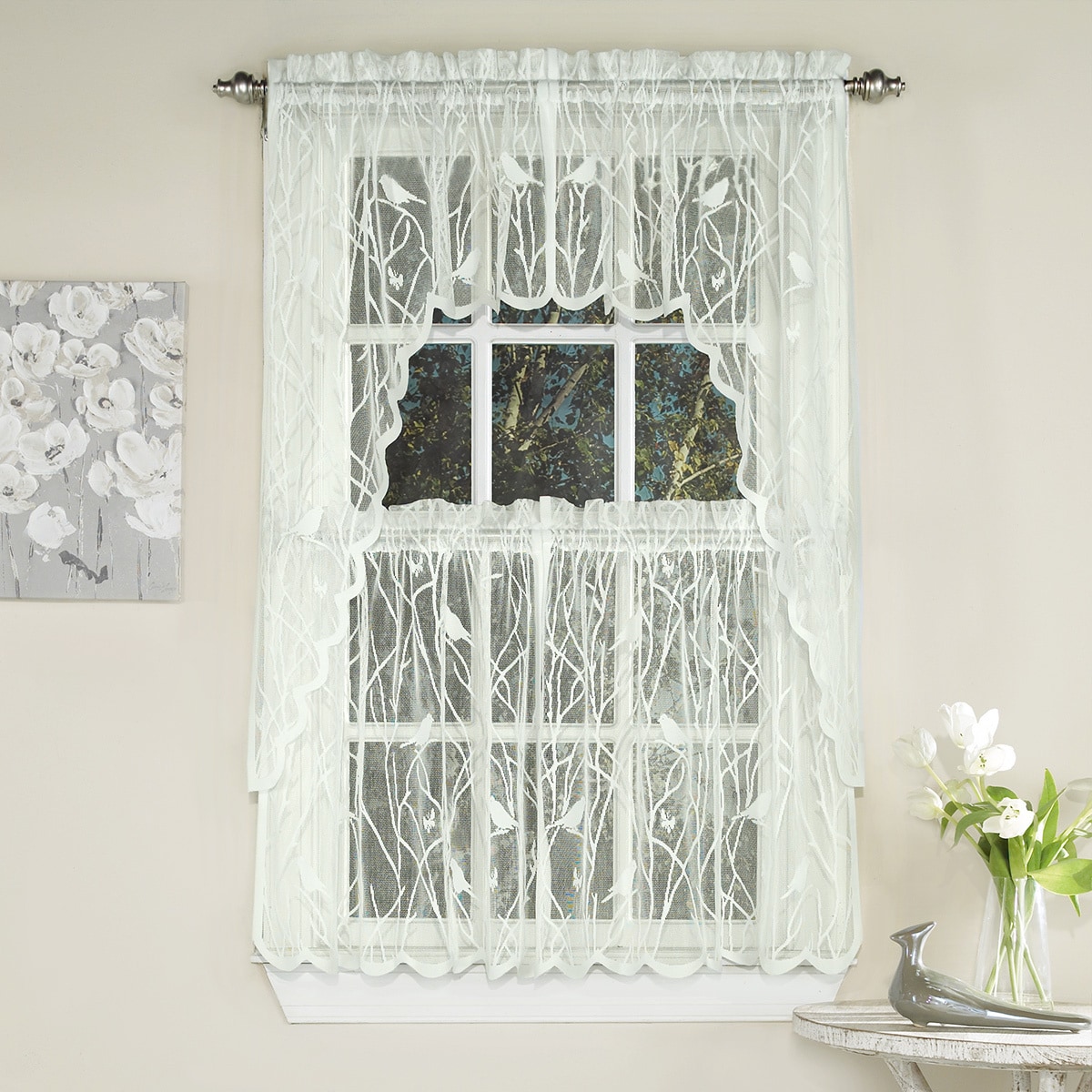 Lace Window Tier Ivory Houses  design 30"L x 60"W 