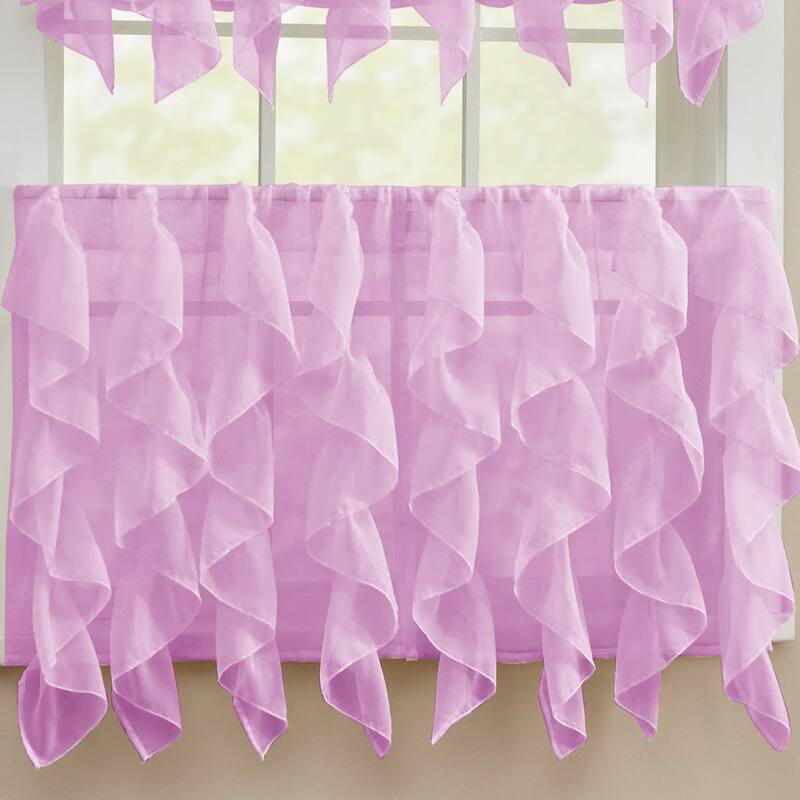 Chic Sheer Voile Vertical Ruffled Tier Window Curtain Valance and Tier