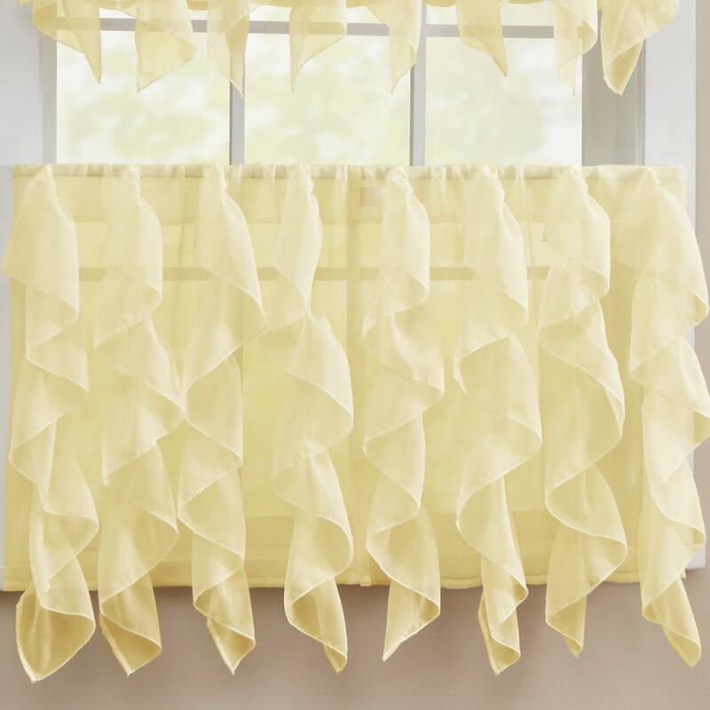 Chic Sheer Voile Vertical Ruffled Tier Window Curtain Valance and Tier