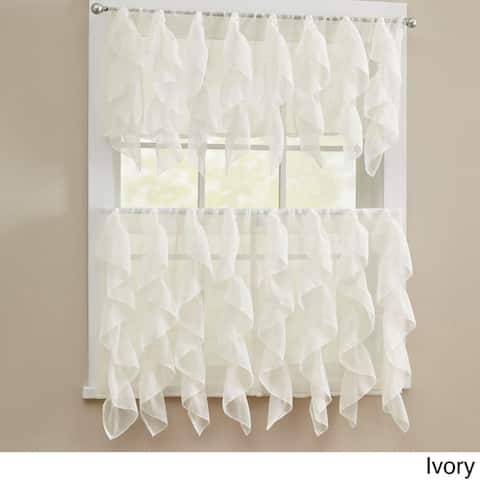 Chic Sheer Voile Vertical Ruffled Tier Window Curtain Valance and Tier