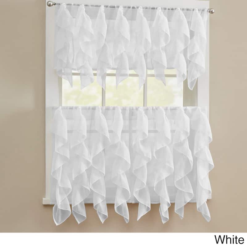 Chic Sheer Voile Vertical Ruffled Tier Window Curtain Valance and Tier - 12" VALANCE ONLY - White