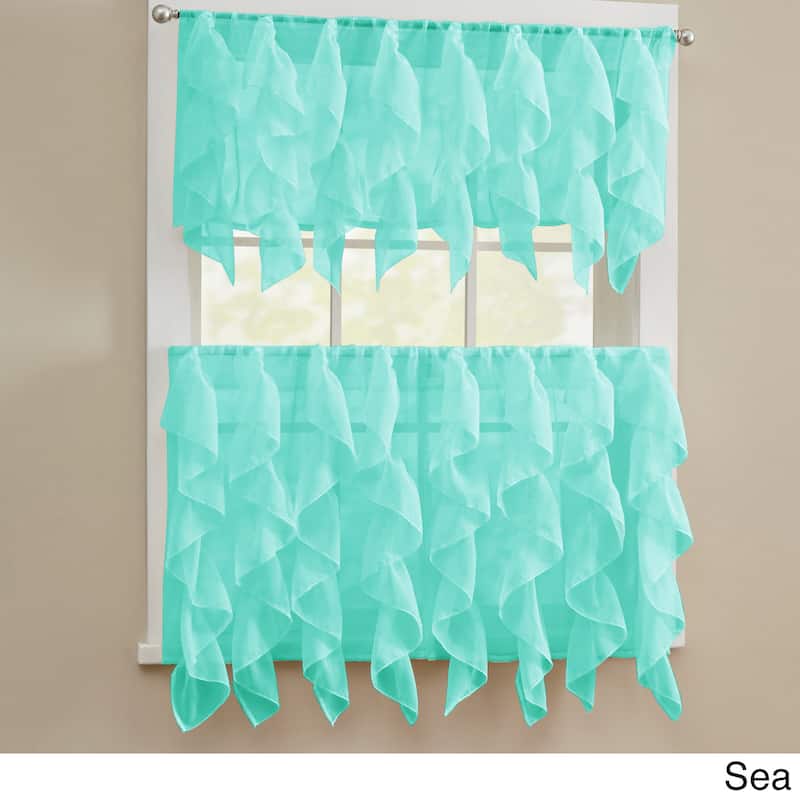 Chic Sheer Voile Vertical Ruffled Tier Window Curtain Valance and Tier - 12" VALANCE ONLY - Sea