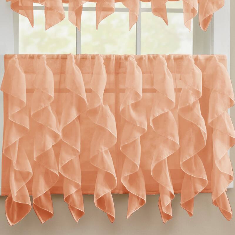 Chic Sheer Voile Vertical Ruffled Tier Window Curtain Valance and Tier