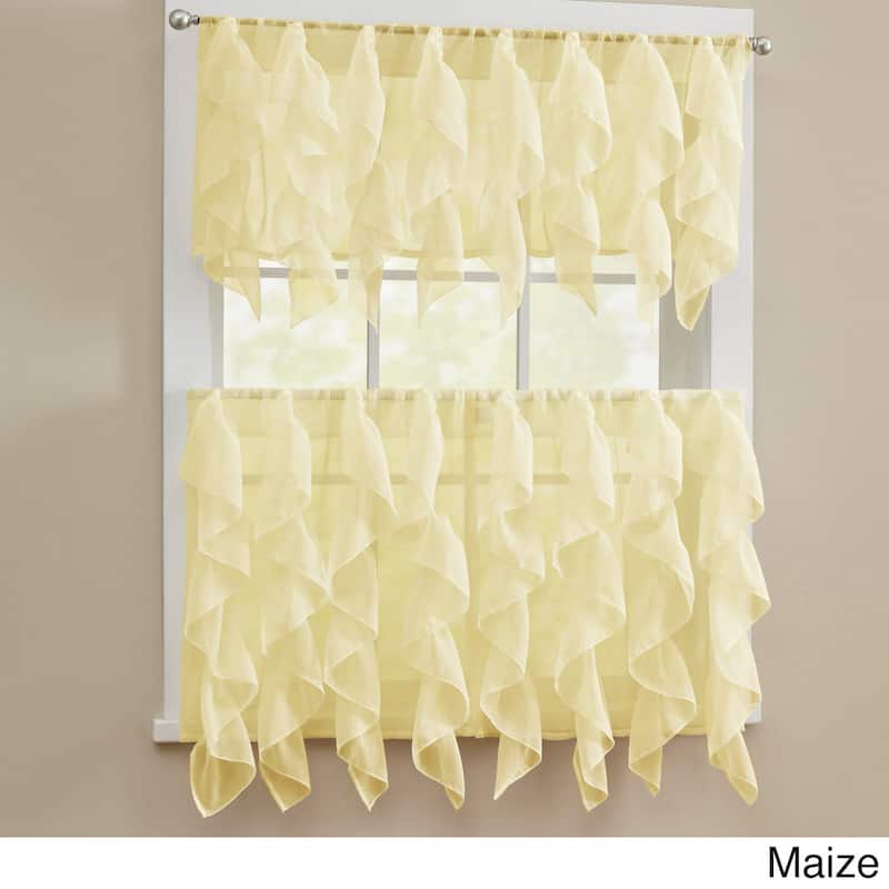 Chic Sheer Voile Vertical Ruffled Tier Window Curtain Valance and Tier - 12" VALANCE ONLY - Maize